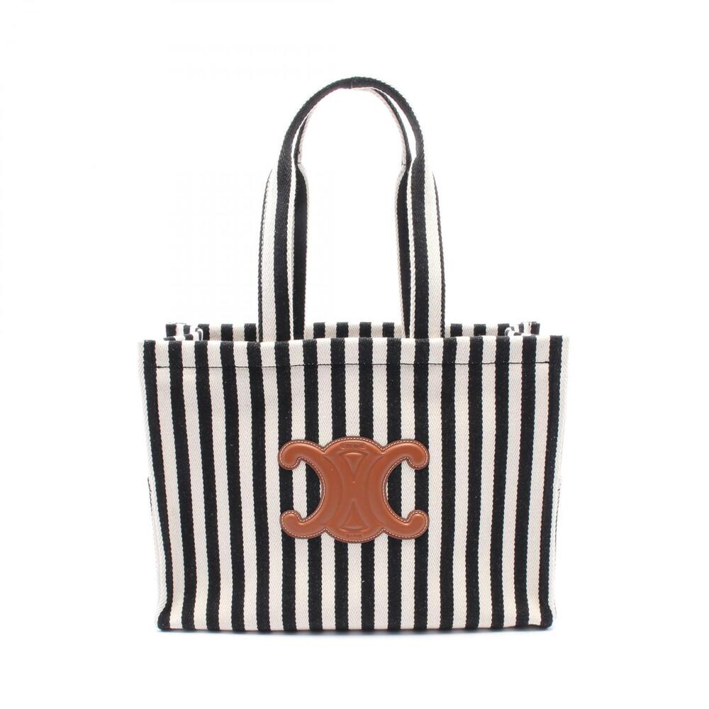 Celine Cabas Thais Tote Bag Canvas Leather Black White Brown